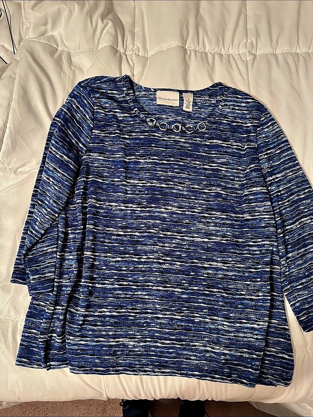 Alfred Dunner Abstract Top in Blue & White